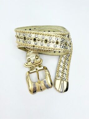 Sand Castle New York Vintage Gold Metallic Pliable Studded Leather Glam Belt